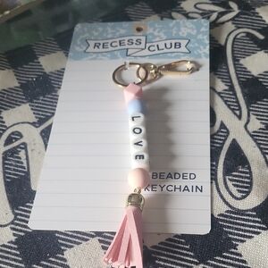 Pink and Blue Beaded Keychain Word In White Black Love New